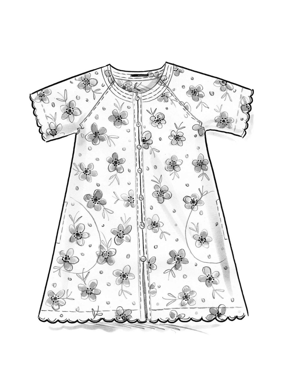 Gudrun Sjoden Woven Tunic or Dress in Gray with Pink Accents Lighweight - Picture 9 of 9